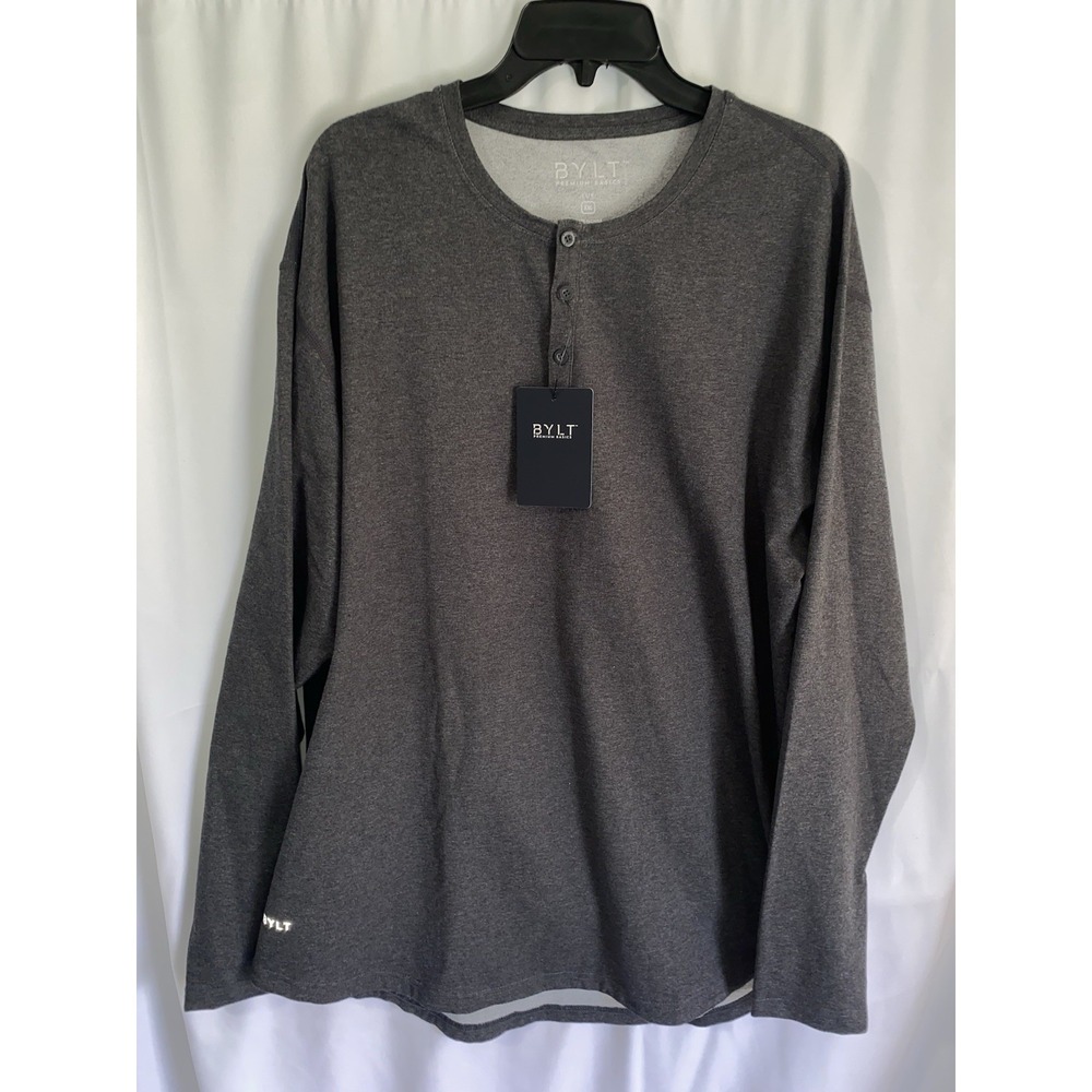 BYLT Mens 2XL Drop-Cut Long Sleeve Henley Dark Heather Grey NWT